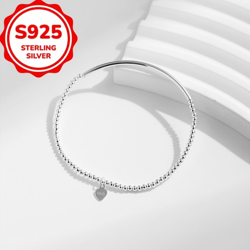 Women's S925 Silver Round Bead Bracelet, Unique Design